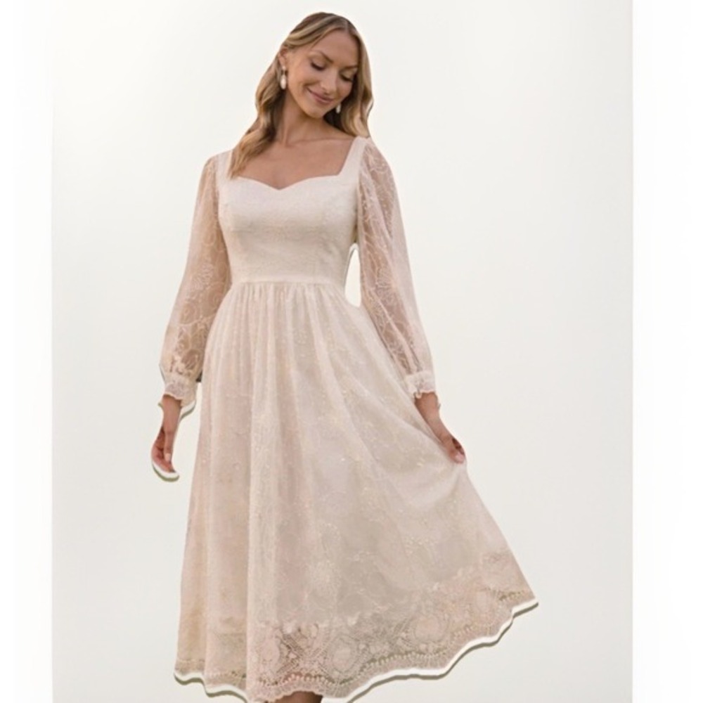 JessaKae Tillie Dress L/XL Cream Embroidered Tulle Midi‎ Cottagecore NWT